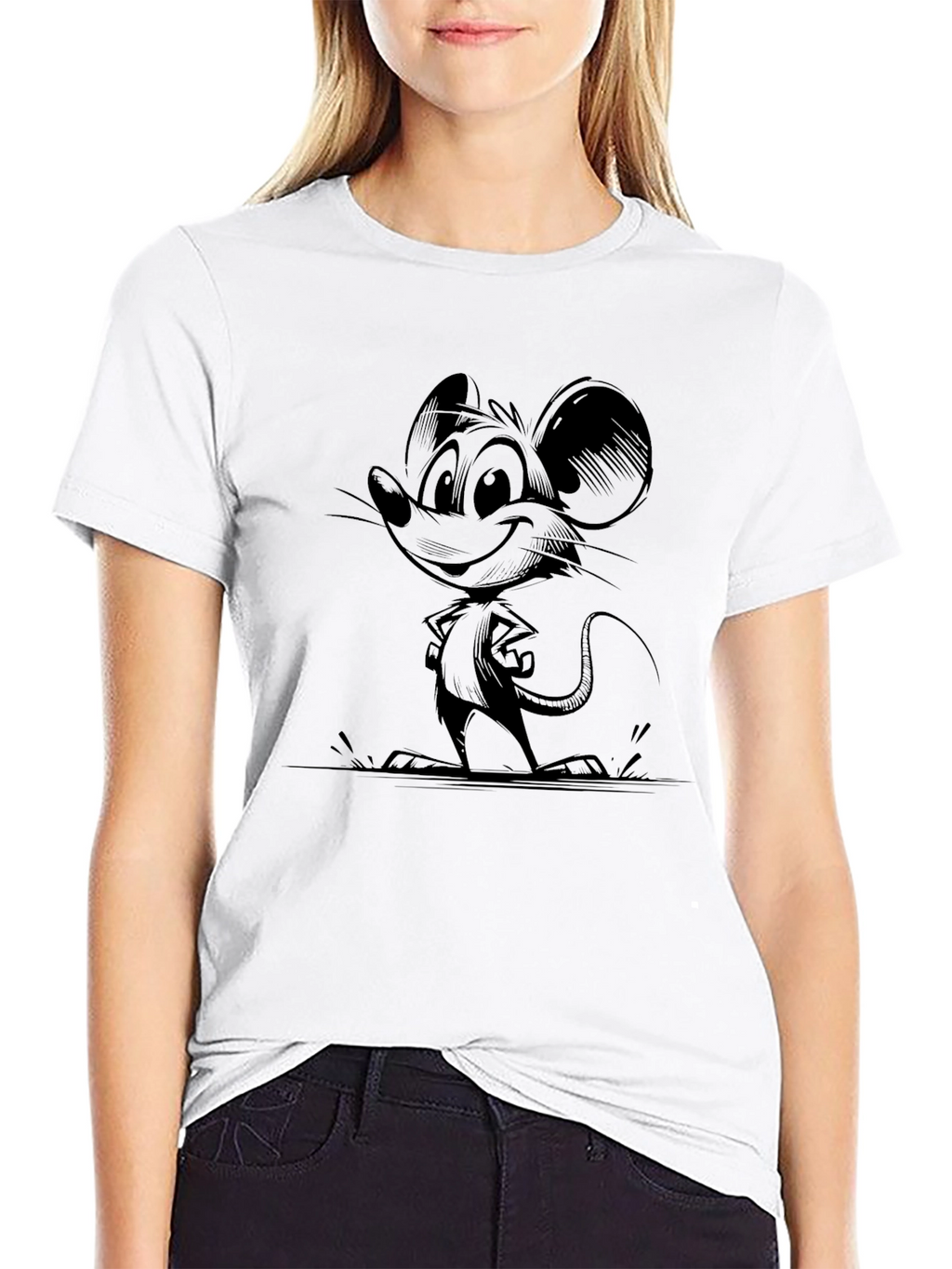 Cartoon Mouse Graphic Black T-Shirt