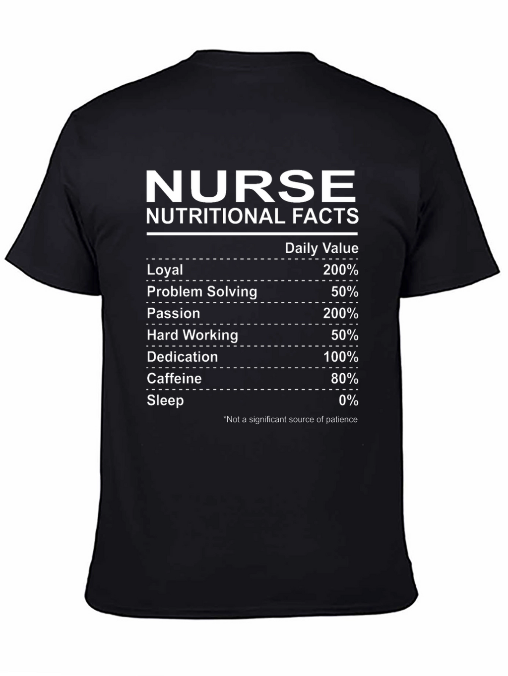 Nurse Nutritional Facts Black T-Shirt