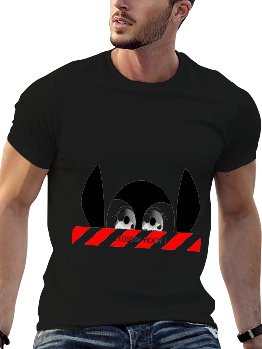 Cartoon Eyes Black T-Shirt - Flossen Hoch!