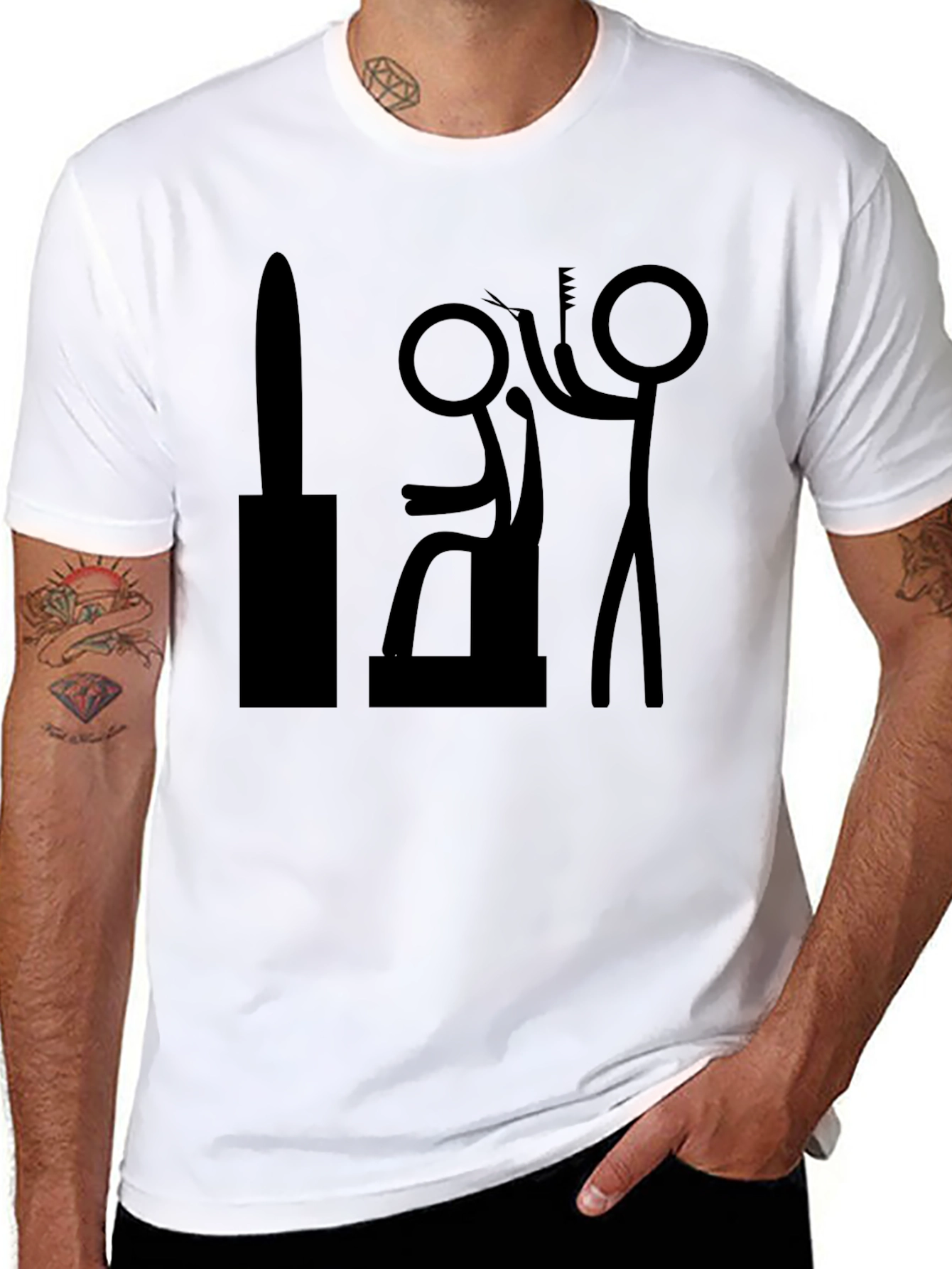 Barber Stick Figure T-Shirt - Funny Haircut Tee