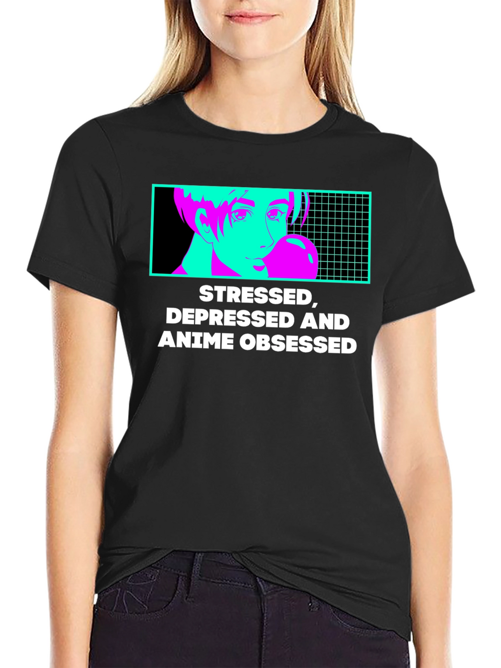 Stressed Depressed Anime Obsessed Graphic T-Shirt