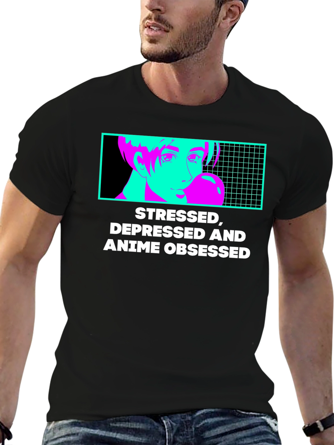 Stressed Depressed Anime Obsessed Graphic T-Shirt