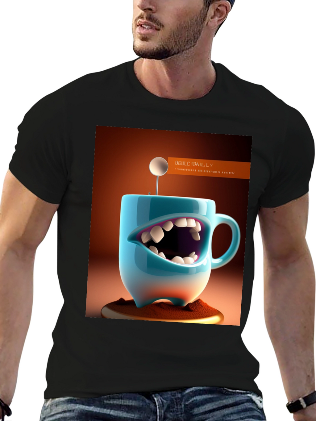 Humorous Coffee Mug Monster Graphic Tee