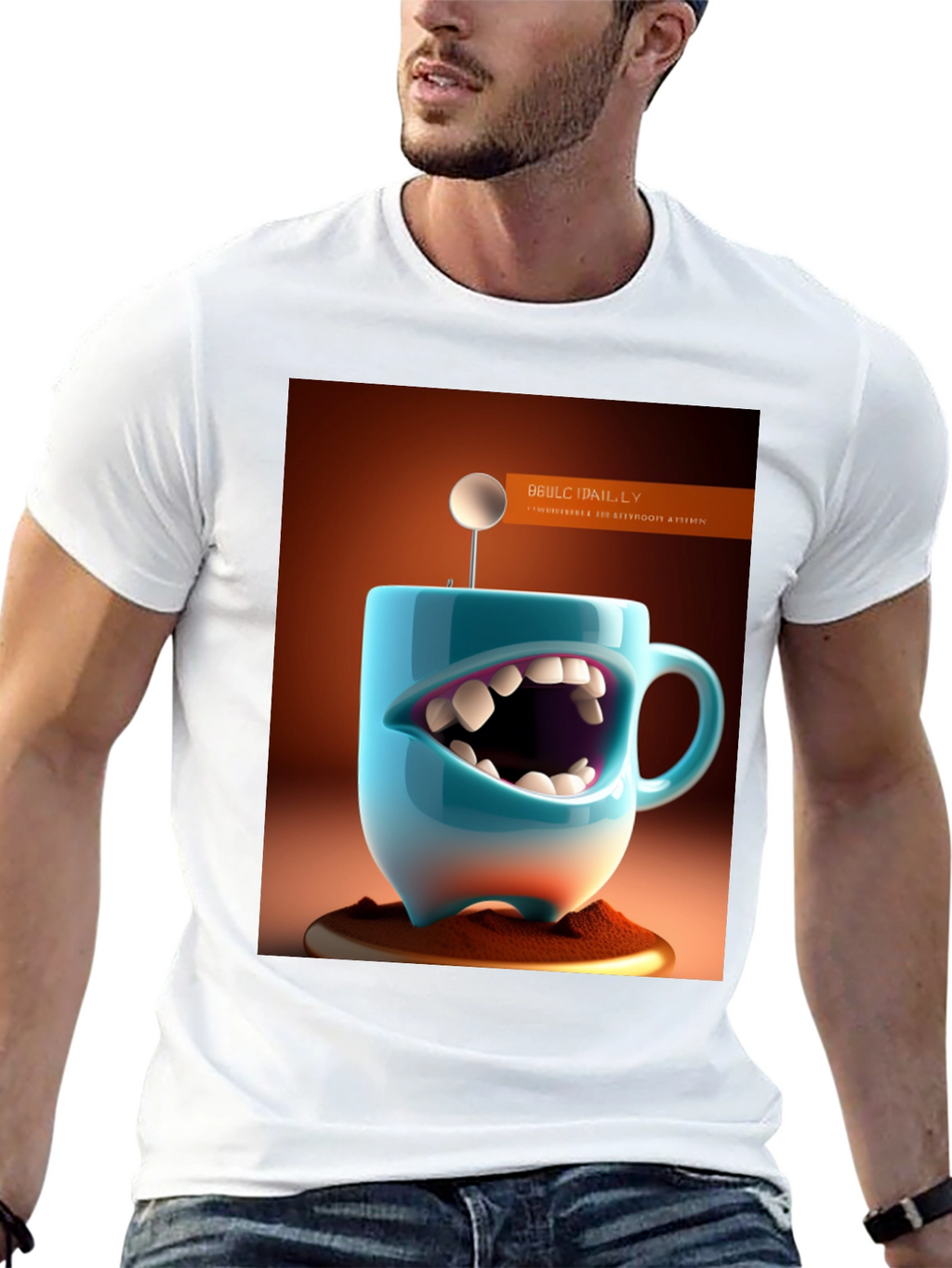 Humorous Coffee Mug Monster Graphic Tee