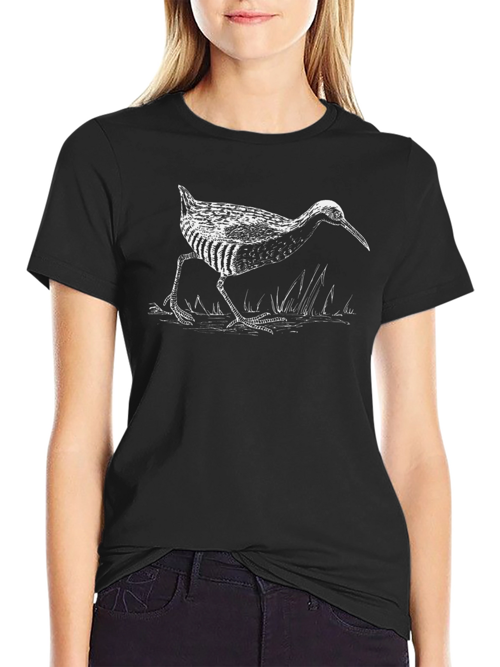 Black T-Shirt with Illustrated Bird