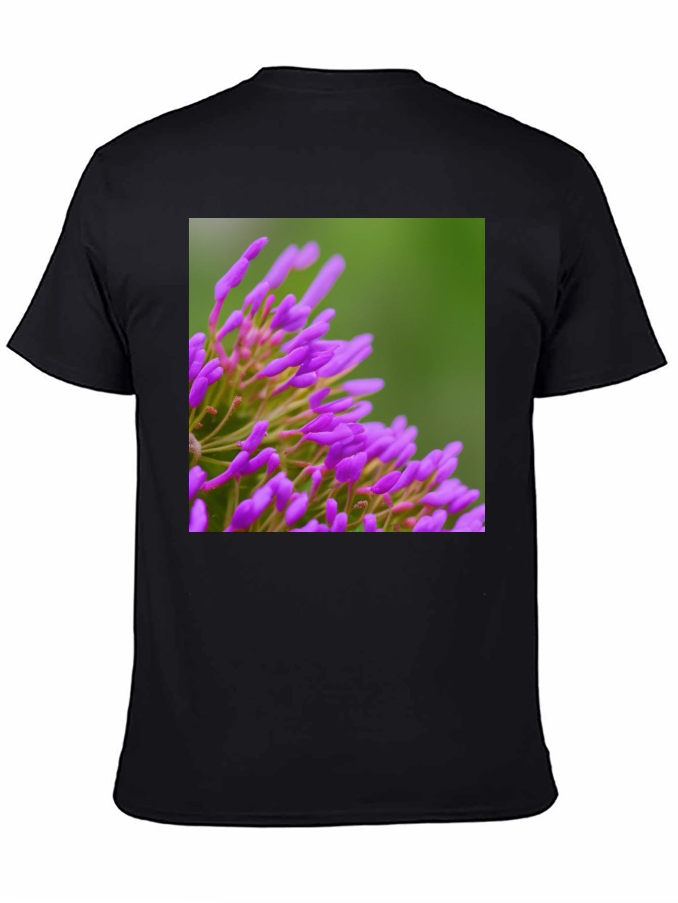 Purple Floral Print Black T-Shirt