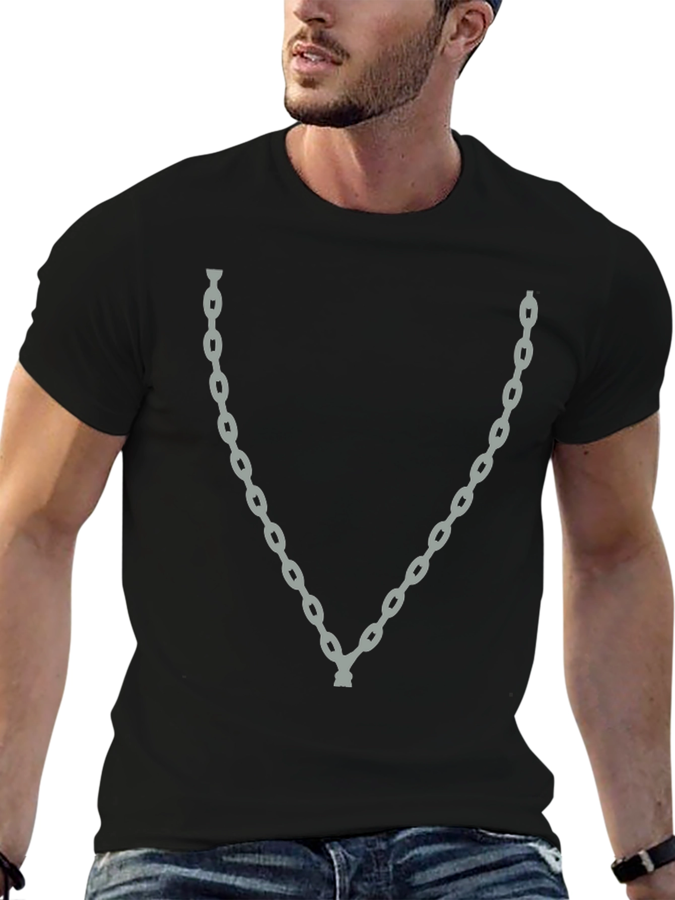 Chain Graphic Black T-Shirt - Trendy Casual Wear