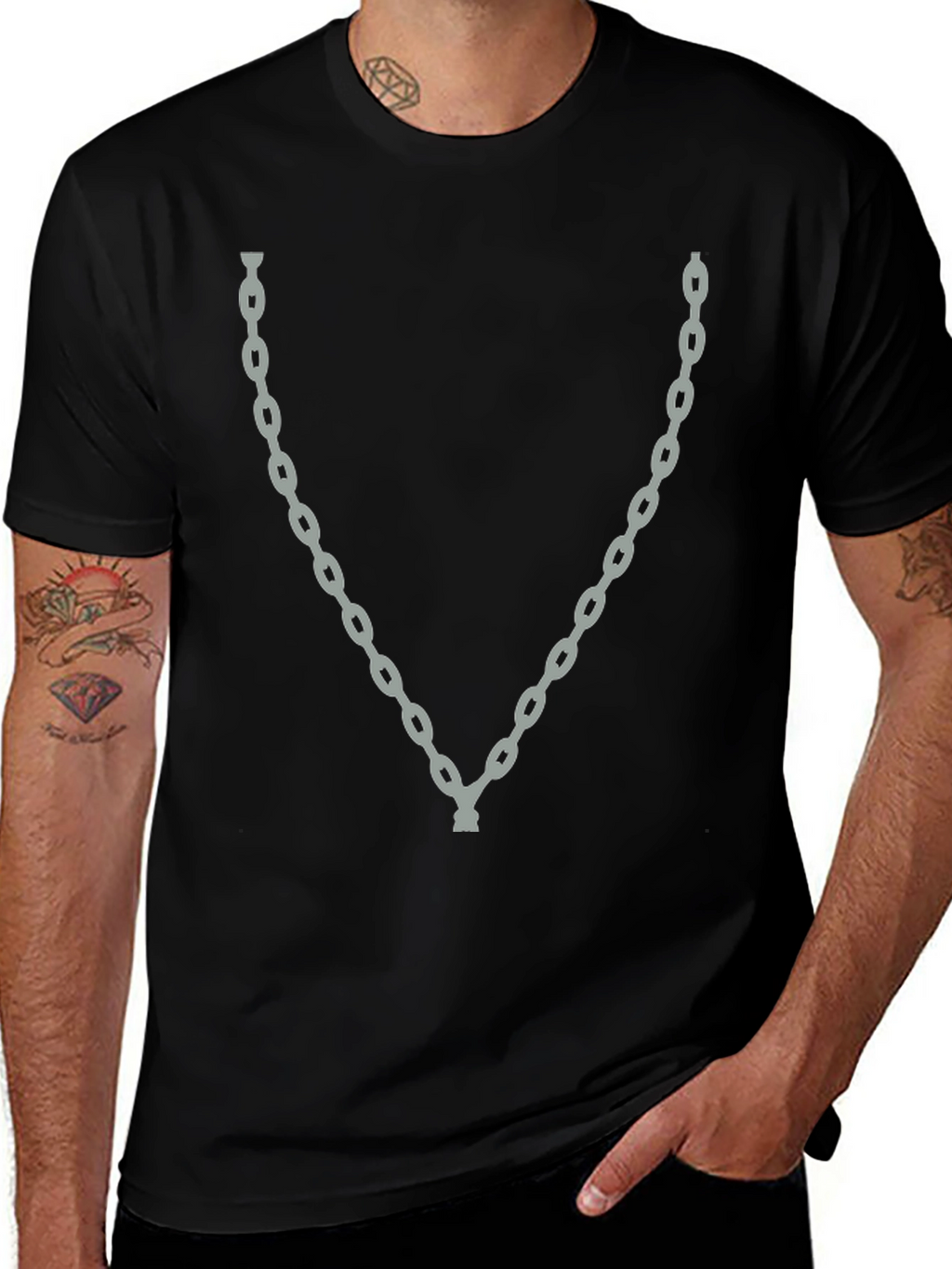 Chain Graphic Black T-Shirt - Trendy Casual Wear