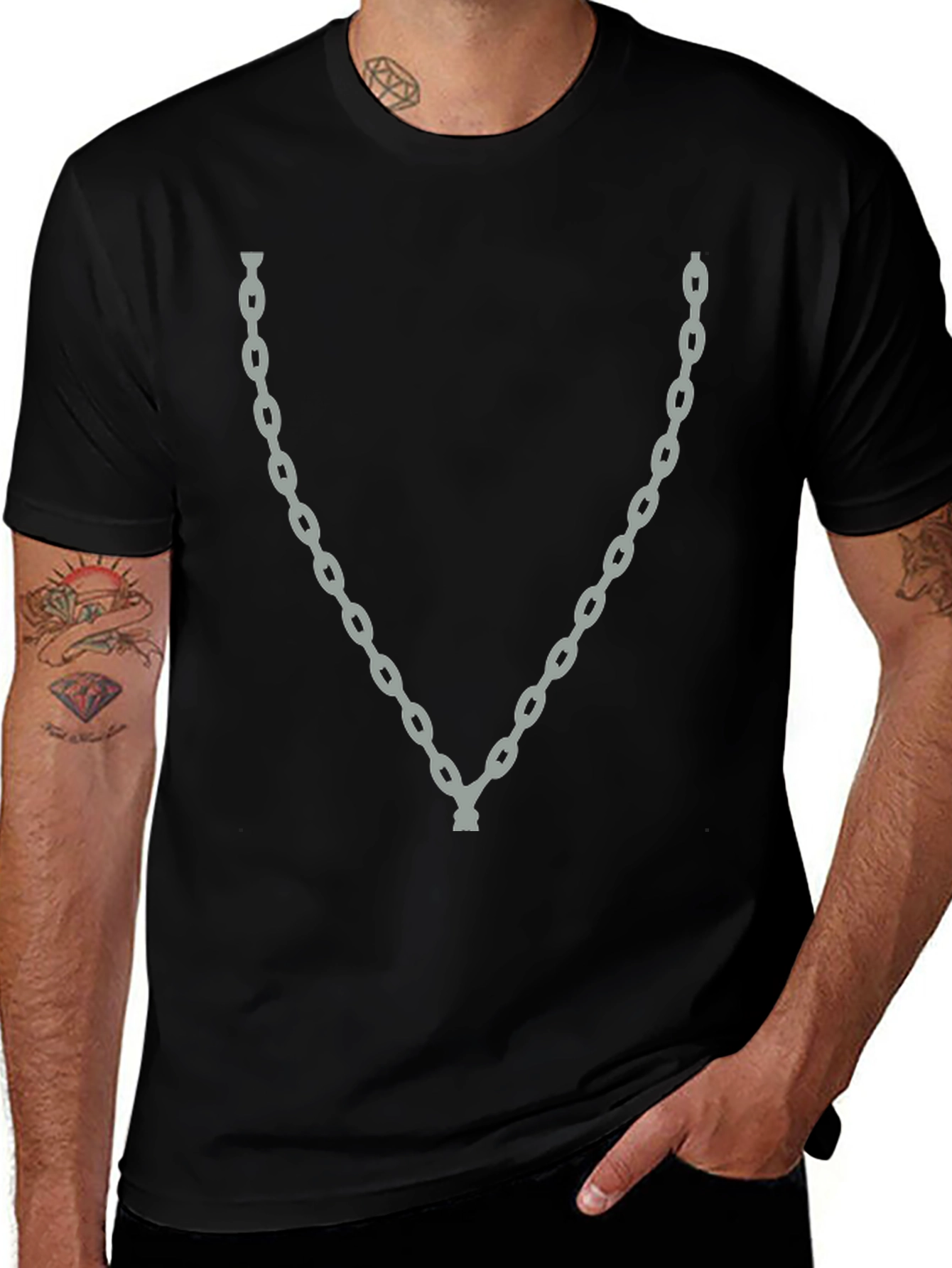 Chain Graphic Black T-Shirt - Trendy Casual Wear