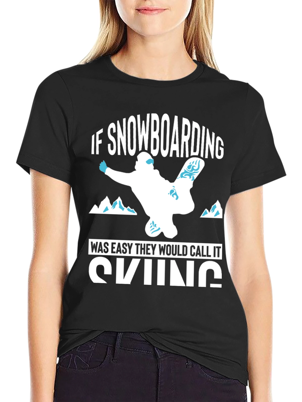 Funny Snowboarding vs Skiing Black T-Shirt