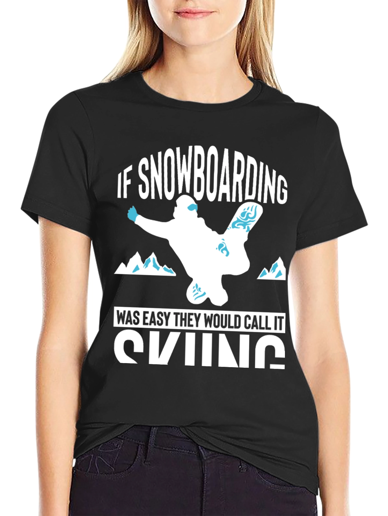 Funny Snowboarding vs Skiing Black T-Shirt