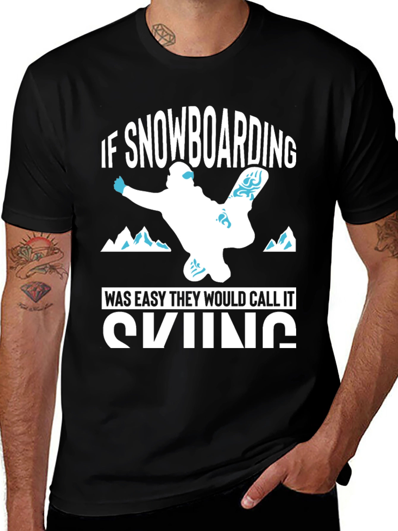 Funny Snowboarding vs Skiing Black T-Shirt