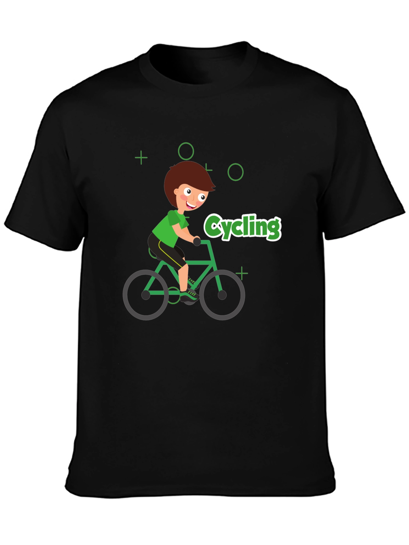 Cycling Cartoon Graphic Print Black T-Shirt