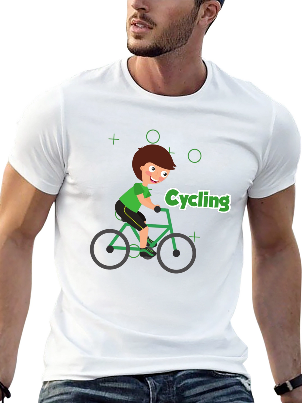 Cycling Cartoon Graphic Print Black T-Shirt