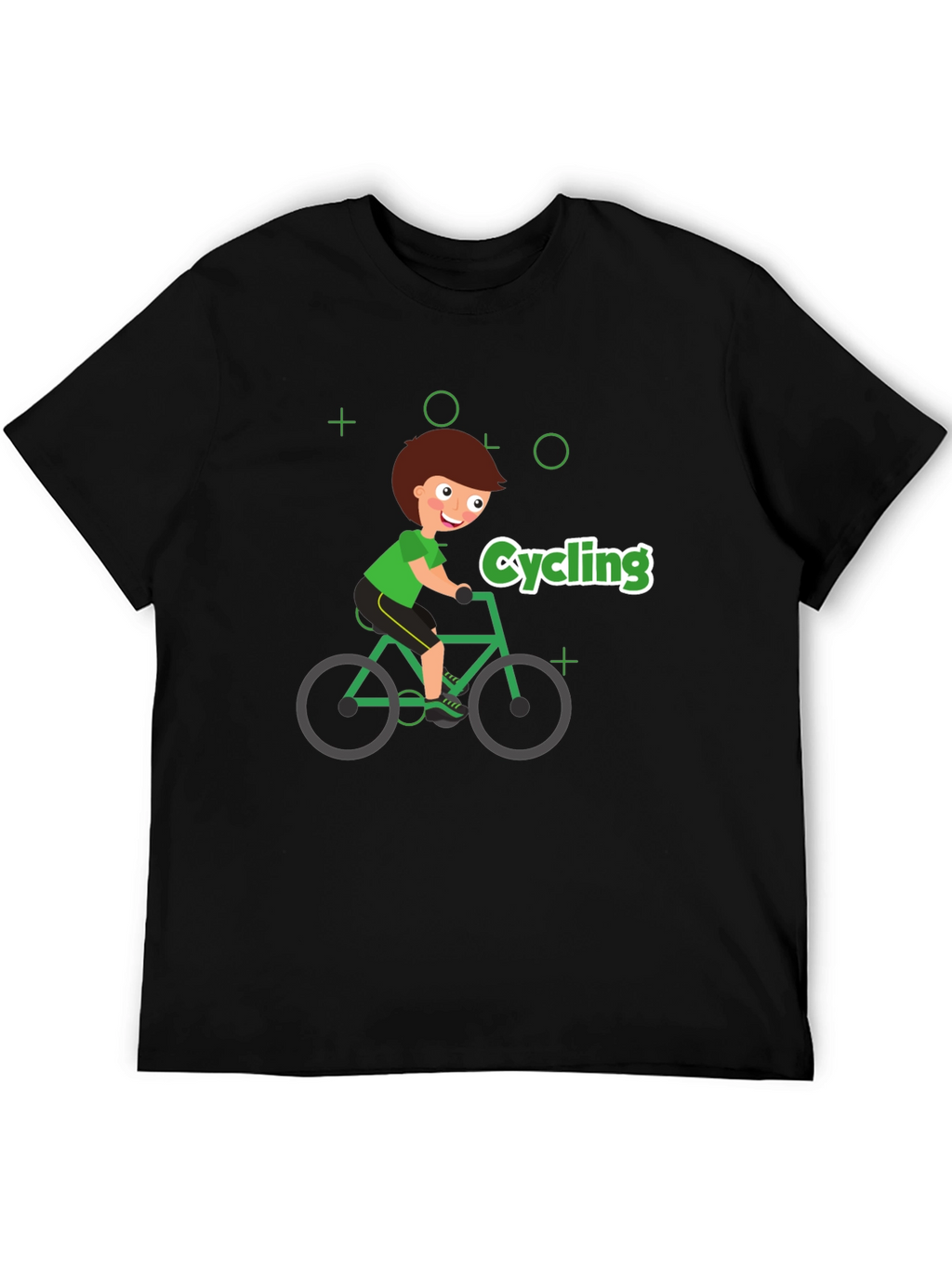 Cycling Cartoon Graphic Print Black T-Shirt