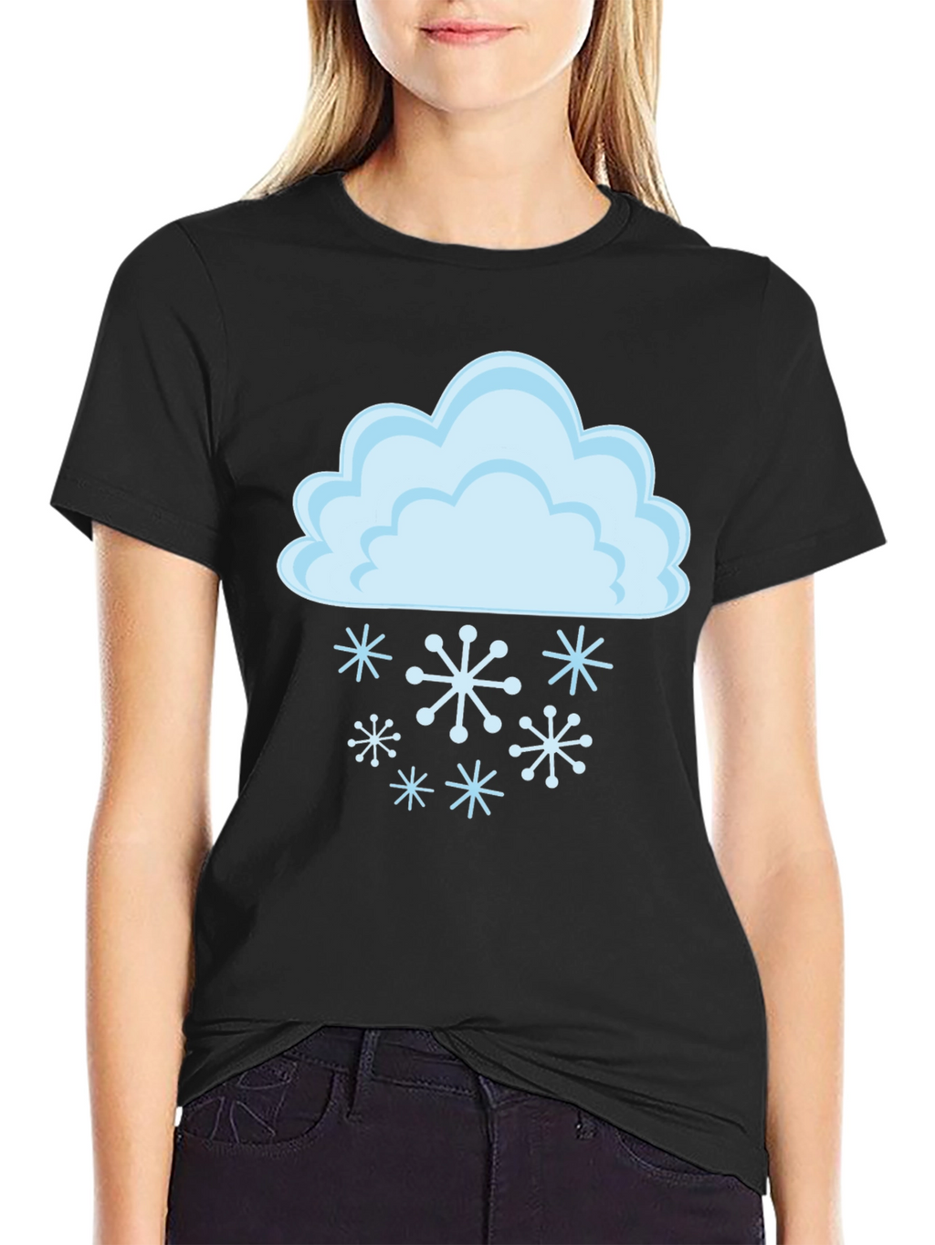 Snowy Cloud Graphic Tee - Black Cotton T-Shirt