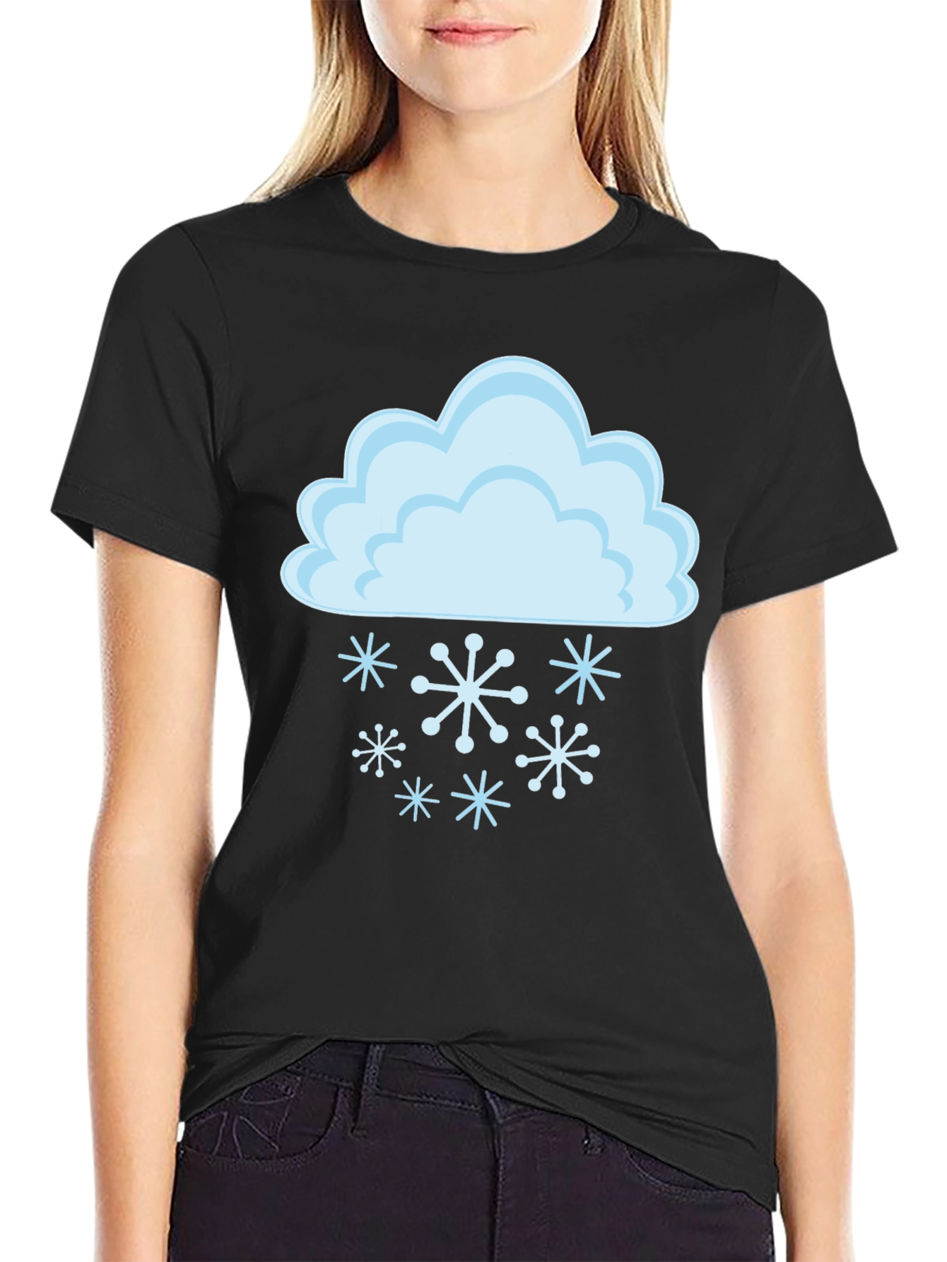 Snowy Cloud Graphic Tee - Black Cotton T-Shirt