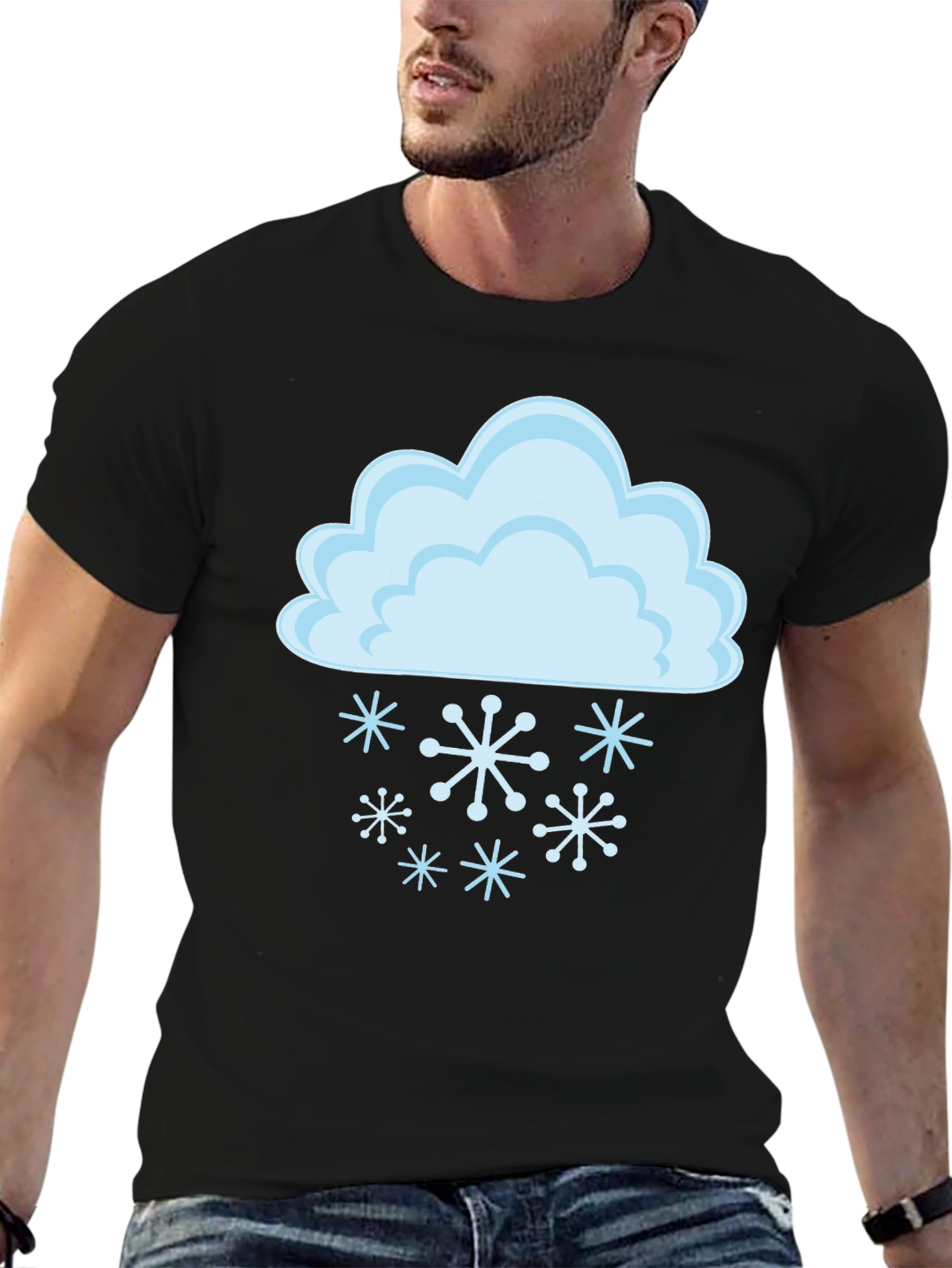 Snowy Cloud Graphic Tee - Black Cotton T-Shirt