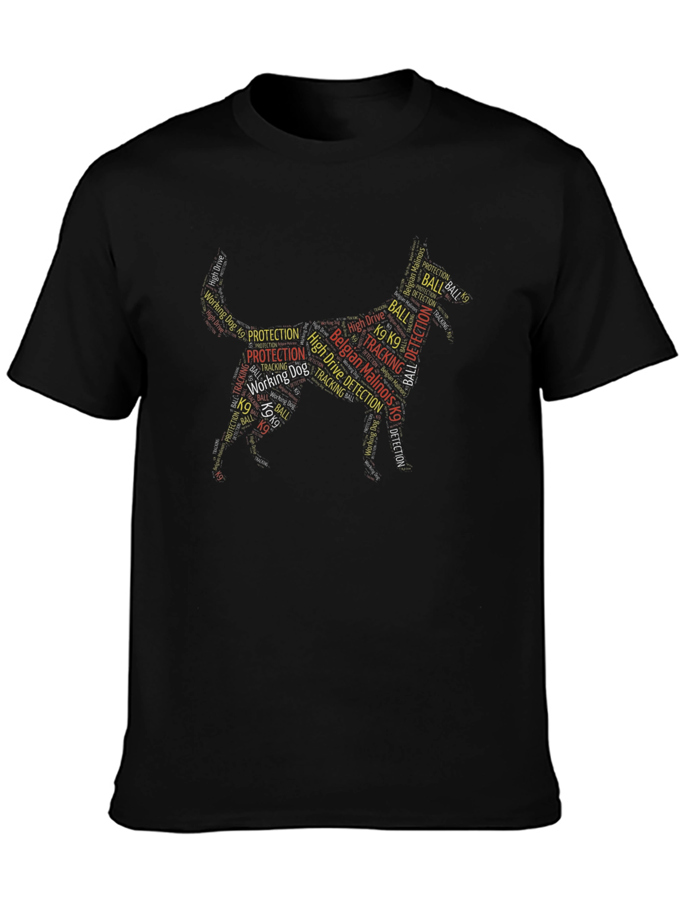 Belgian Malinois K9 Word Art Dog Silhouette T-Shirt