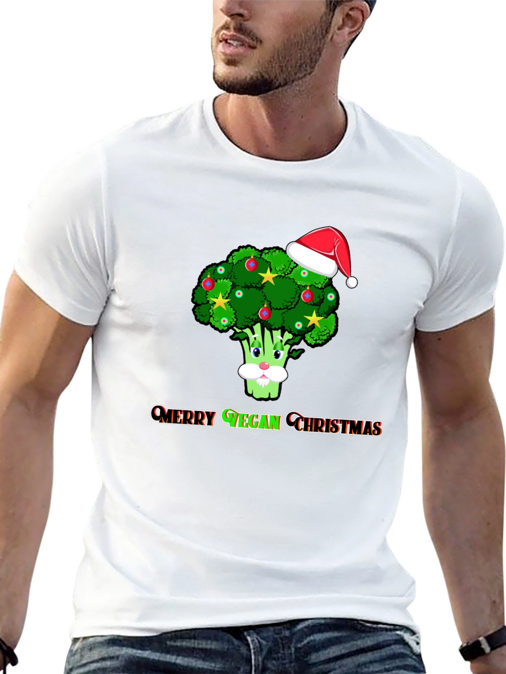 Merry Vegan Christmas T-Shirt - Broccoli Santa Hat