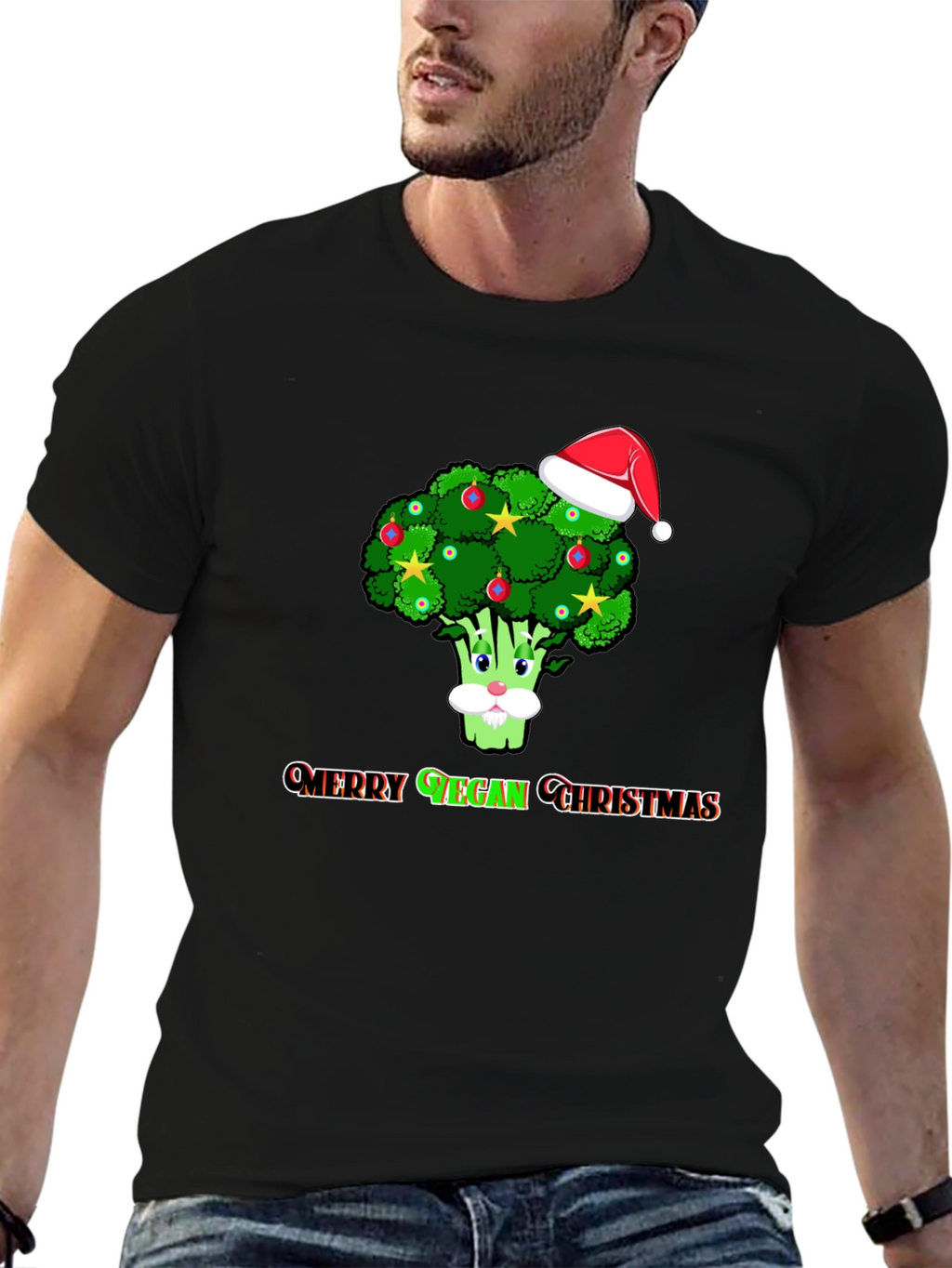 Merry Vegan Christmas T-Shirt - Broccoli Santa Hat