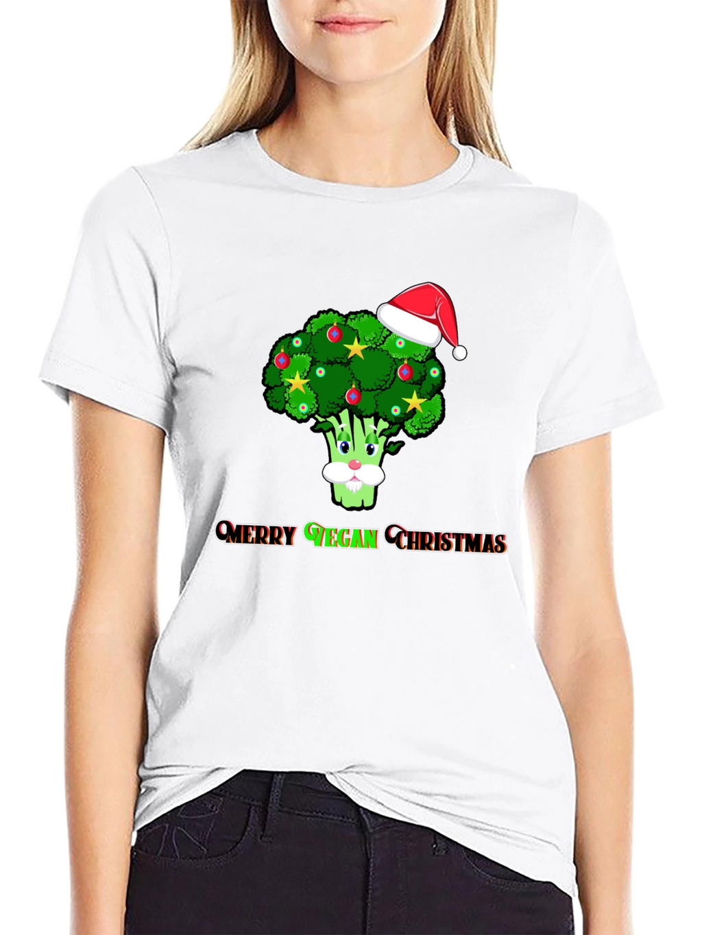 Merry Vegan Christmas T-Shirt - Broccoli Santa Hat
