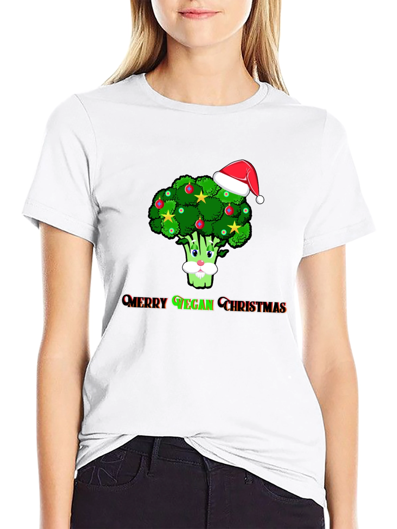 Merry Vegan Christmas T-Shirt - Broccoli Santa Hat