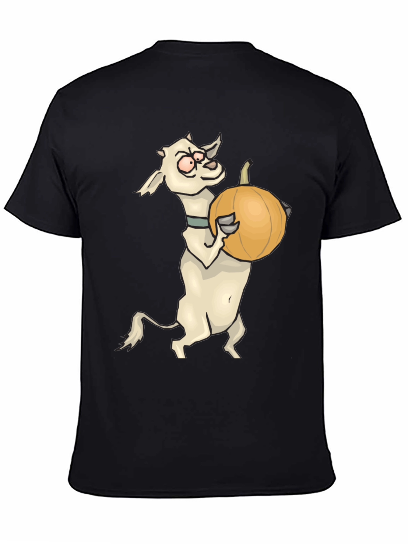 Goat Holding Pumpkin Funny Black T-Shirt
