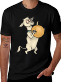 Goat Holding Pumpkin Funny Black T-Shirt