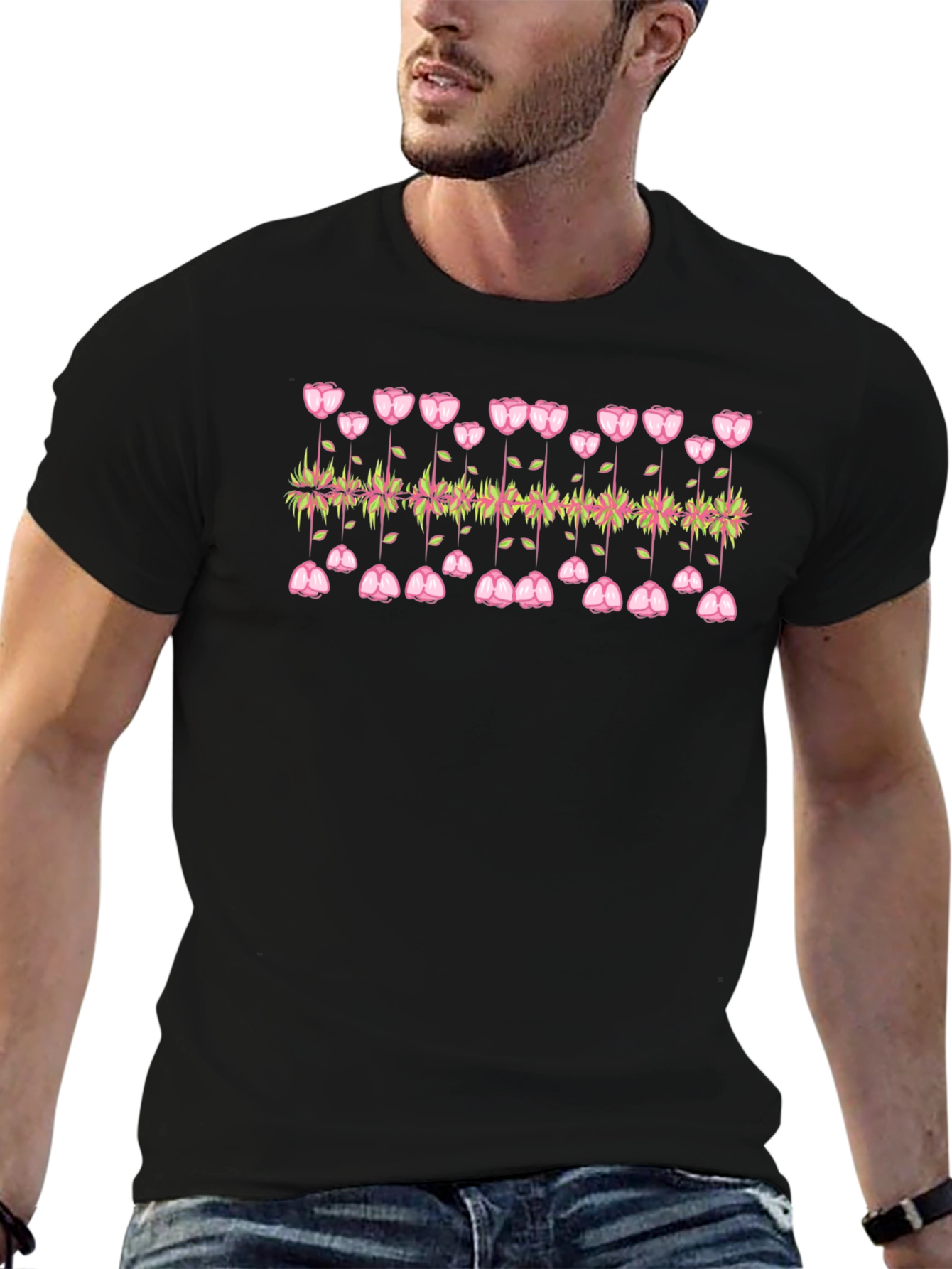 Floral Reflection Graphic Black T-Shirt