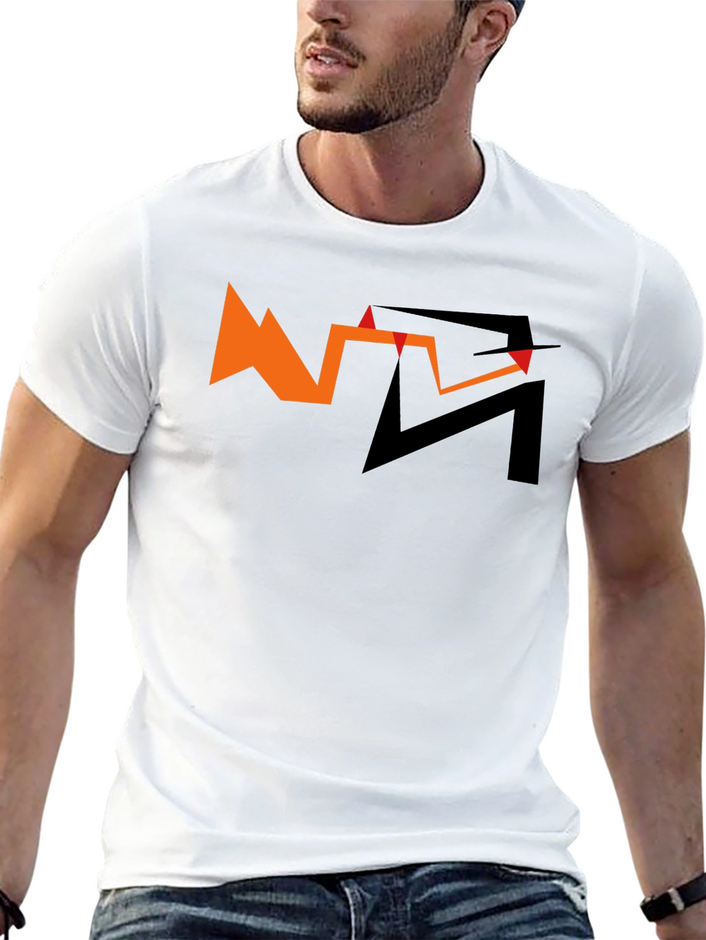 Abstract Graphic Tee - Orange and Black Design
