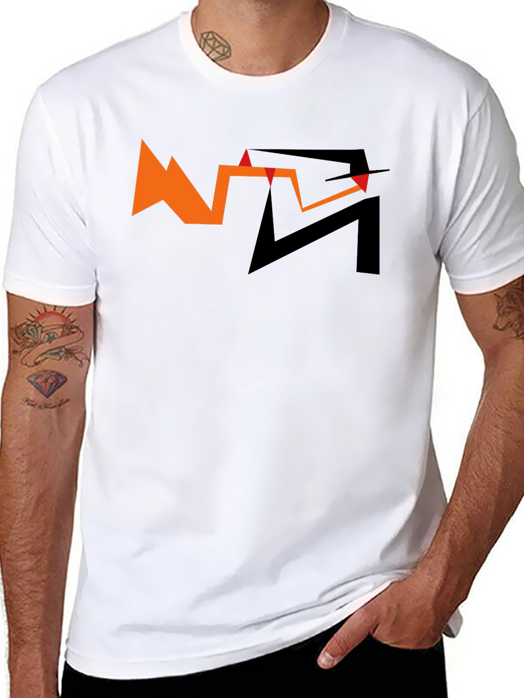 Abstract Graphic Tee - Orange and Black Design
