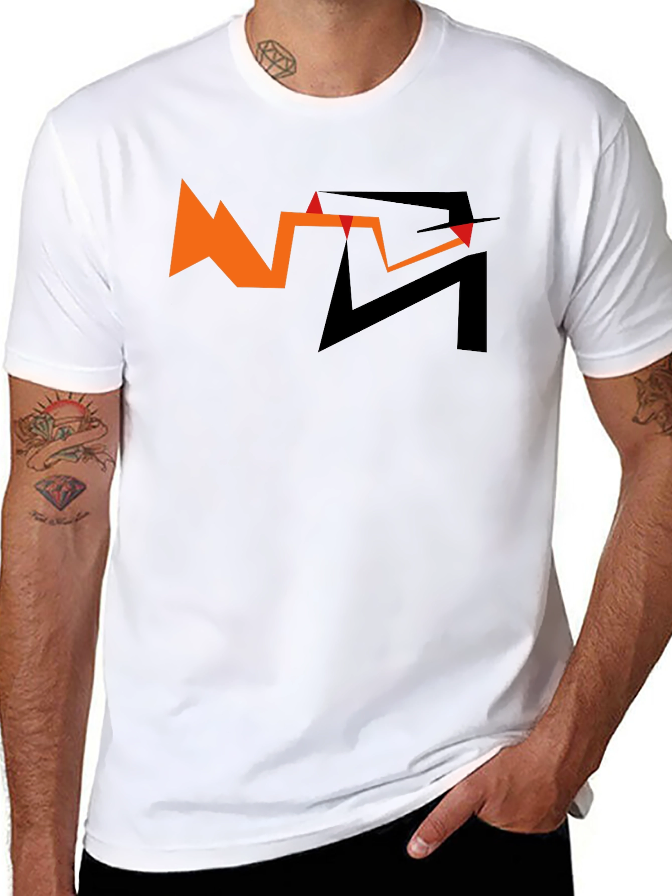 Abstract Graphic Tee - Orange and Black Design