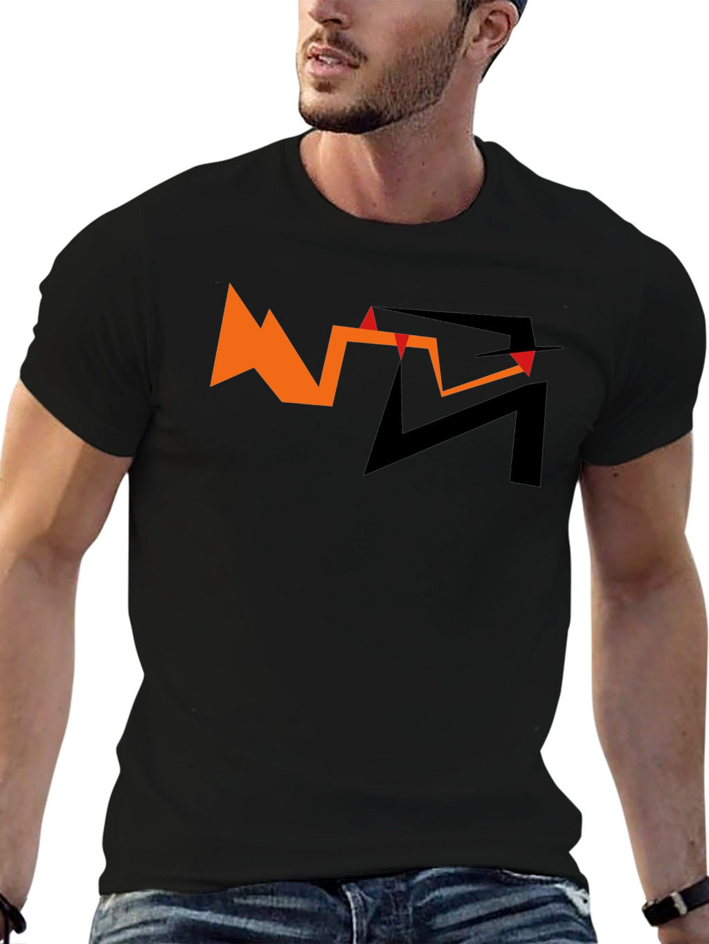 Abstract Graphic Tee - Orange and Black Design