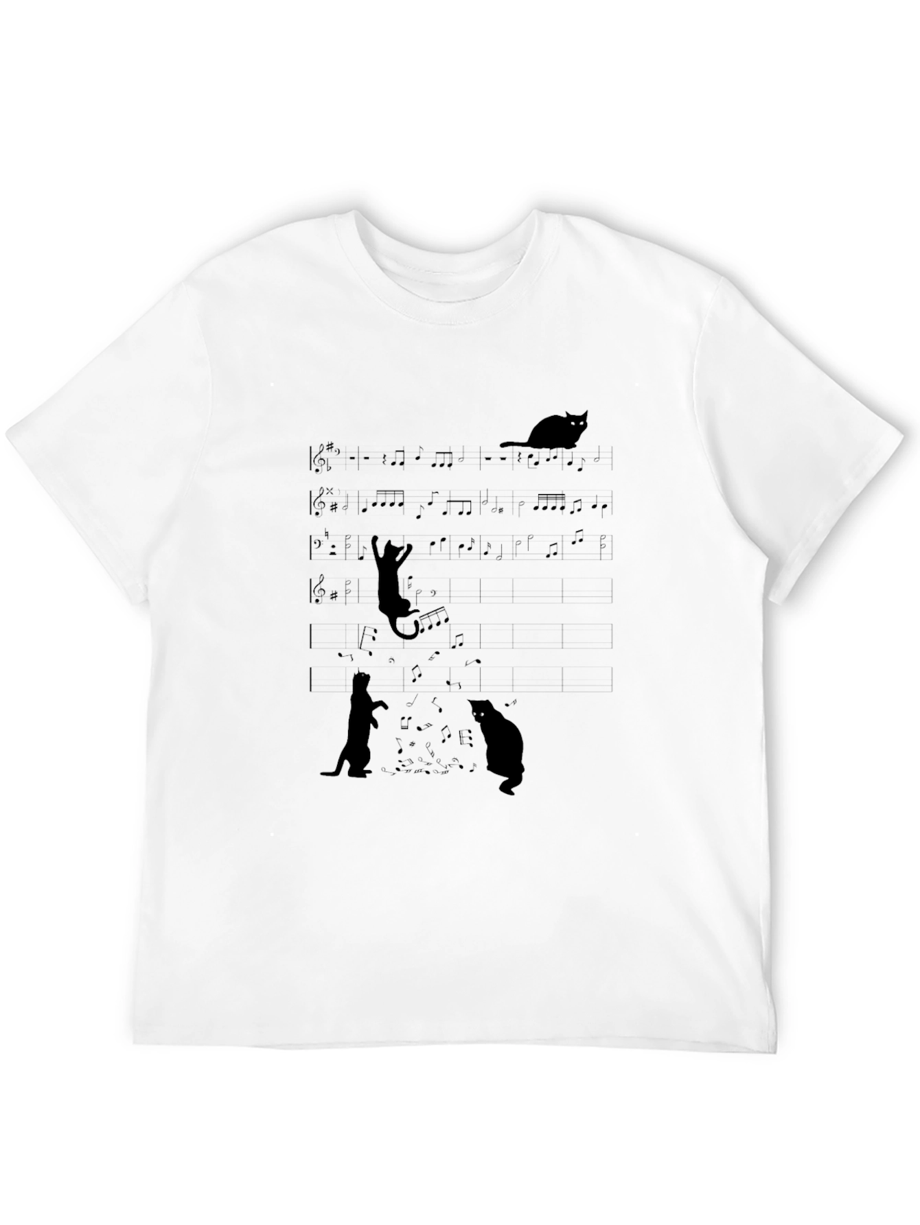 Musical Cats Black Graphic Tee - Unique Design