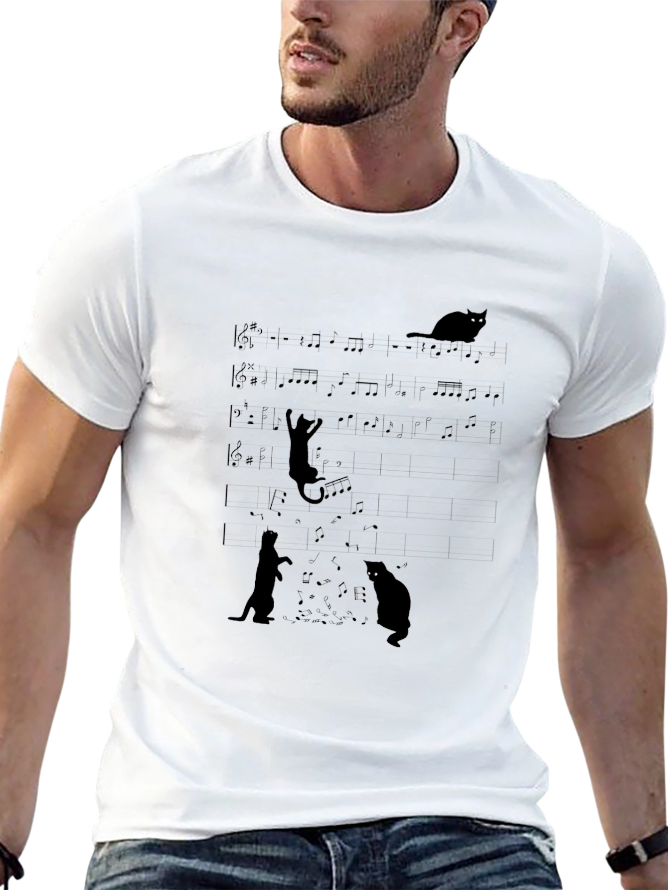 Musical Cats Black Graphic Tee - Unique Design