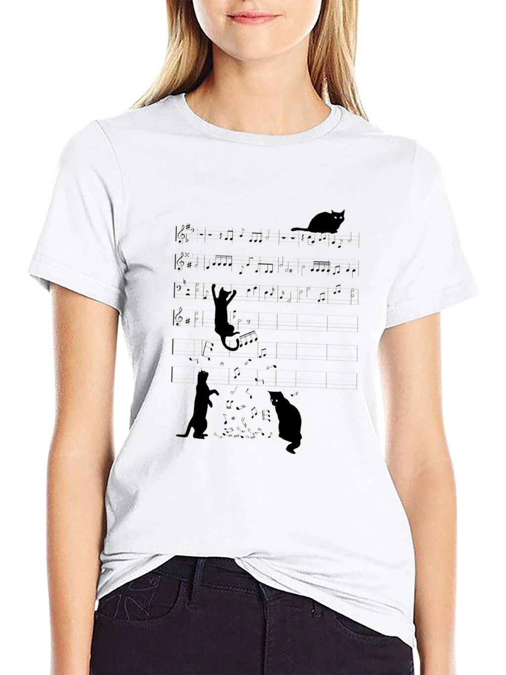 Musical Cats Black Graphic Tee - Unique Design