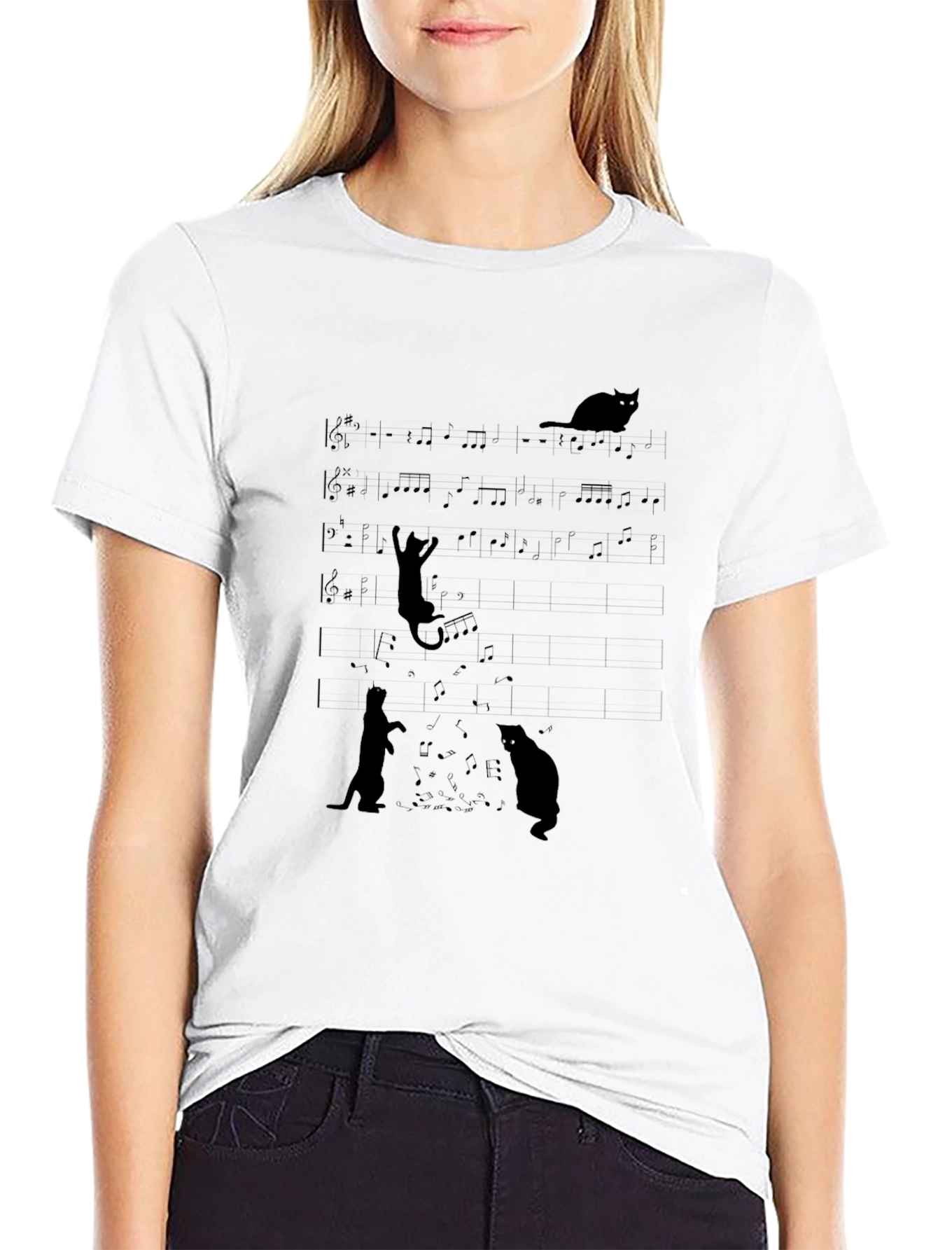 Musical Cats Black Graphic Tee - Unique Design
