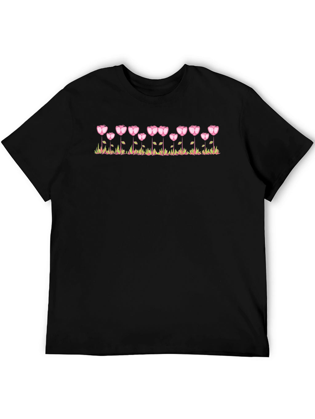 Floral Tulip Design Black T-Shirt