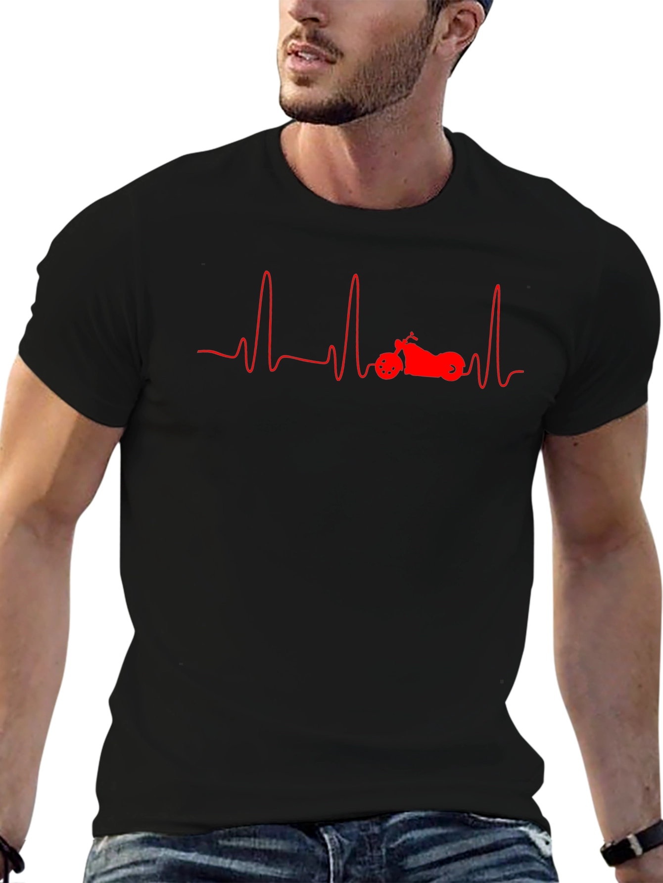 Motorcycle Heartbeat Black T-Shirt