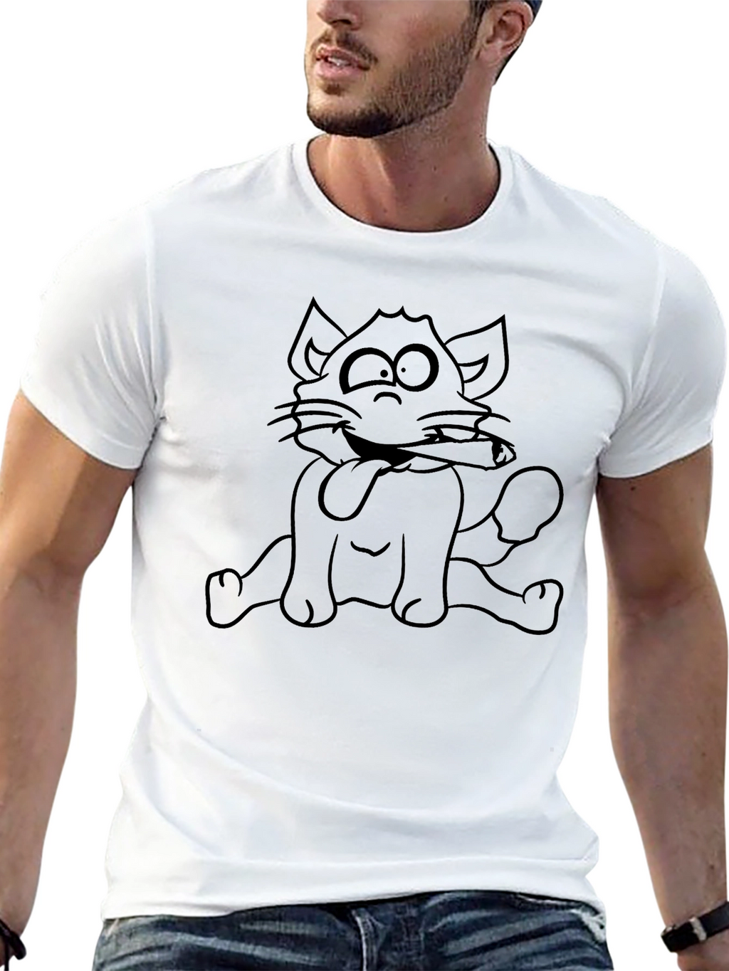Crazy Cat Graphic Tee - Black Cotton T-Shirt