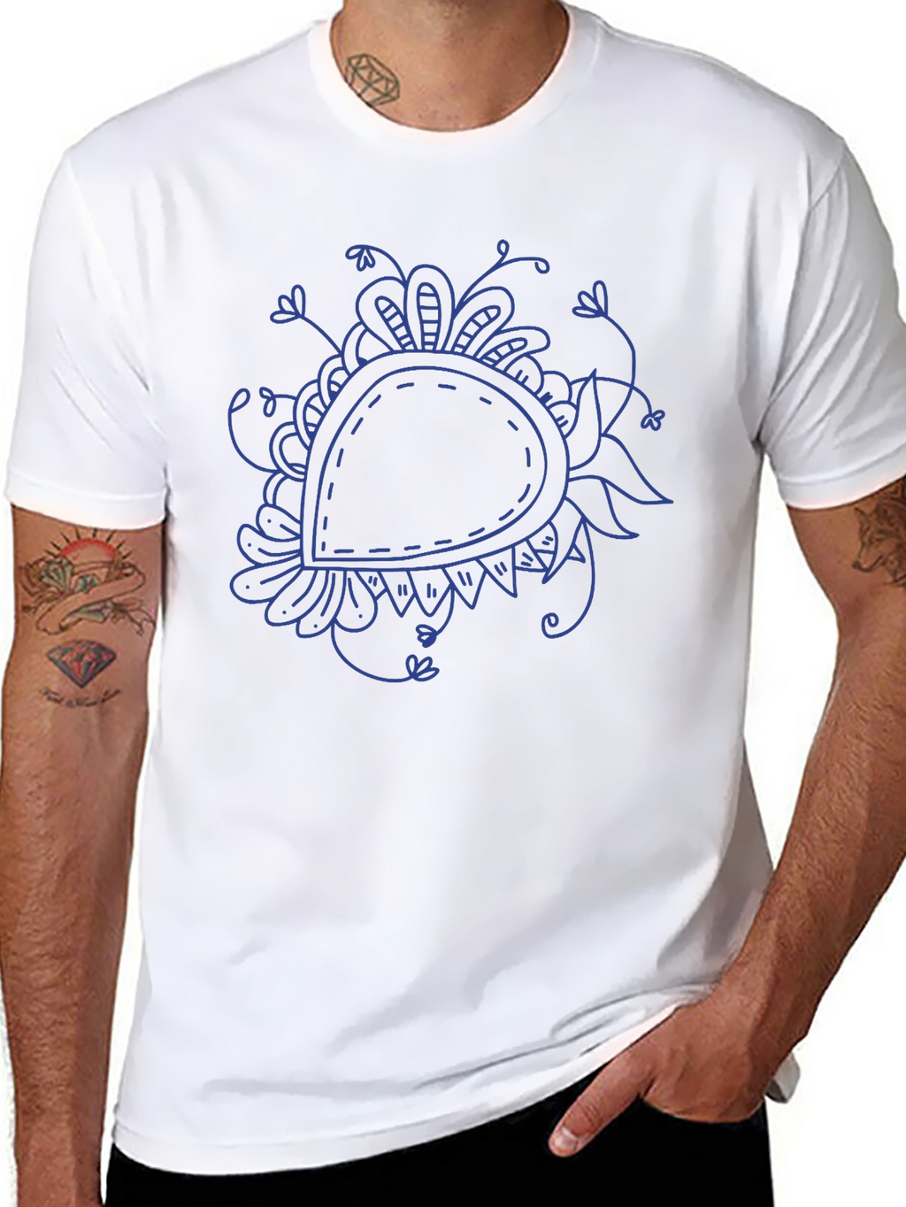 Black T-Shirt with Blue Paisley Design