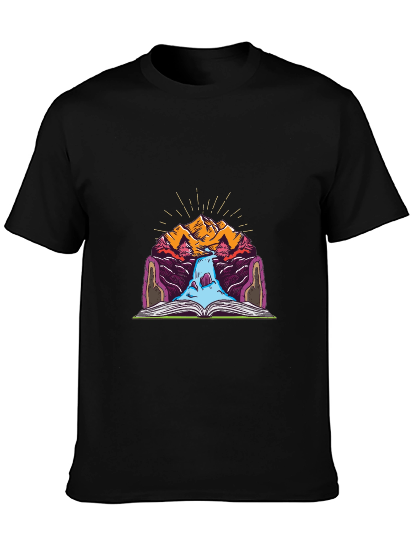 Mountain Book Waterfall Graphic T-Shirt