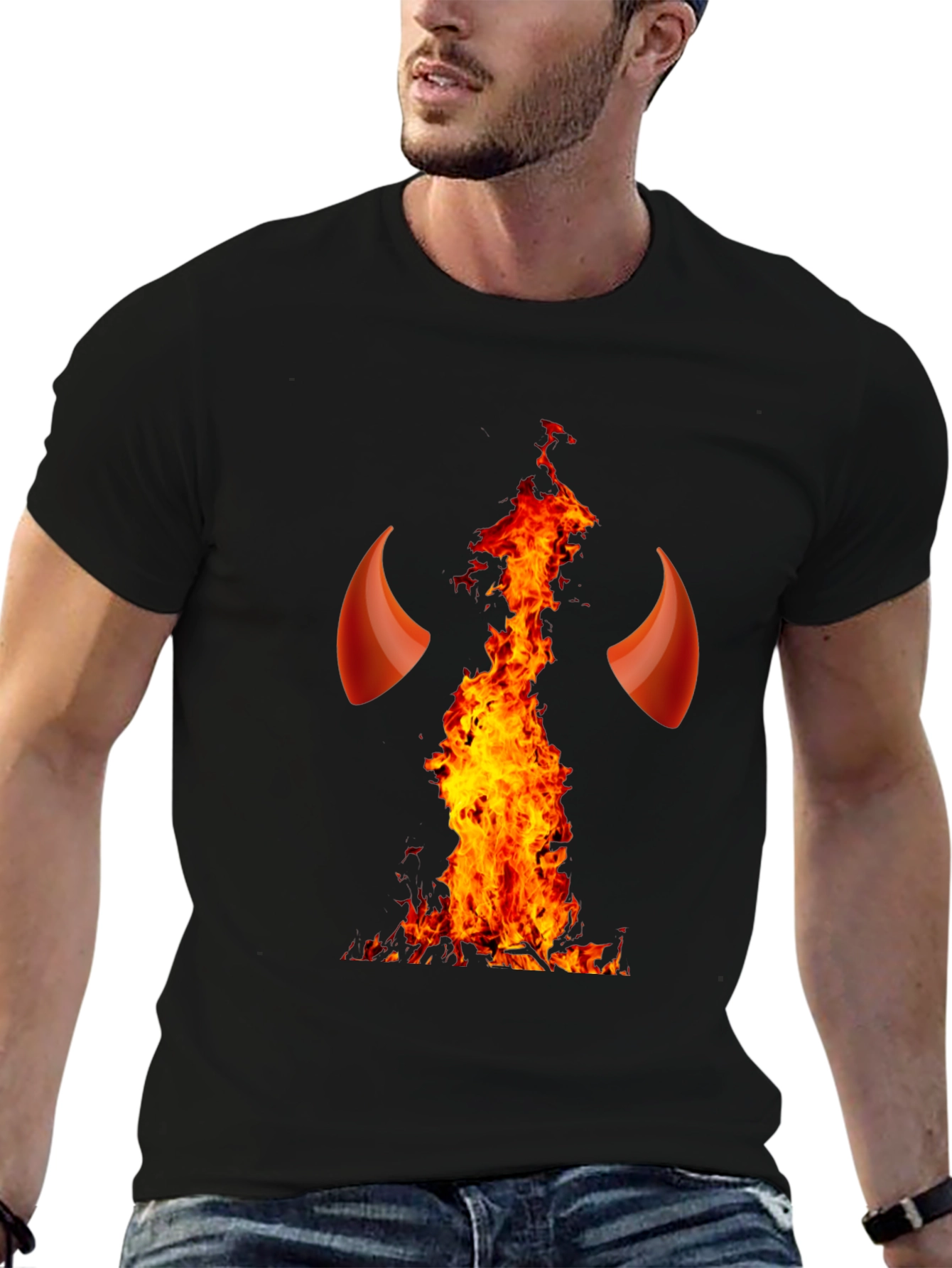 Devil Horns and Fire Graphic T-Shirt