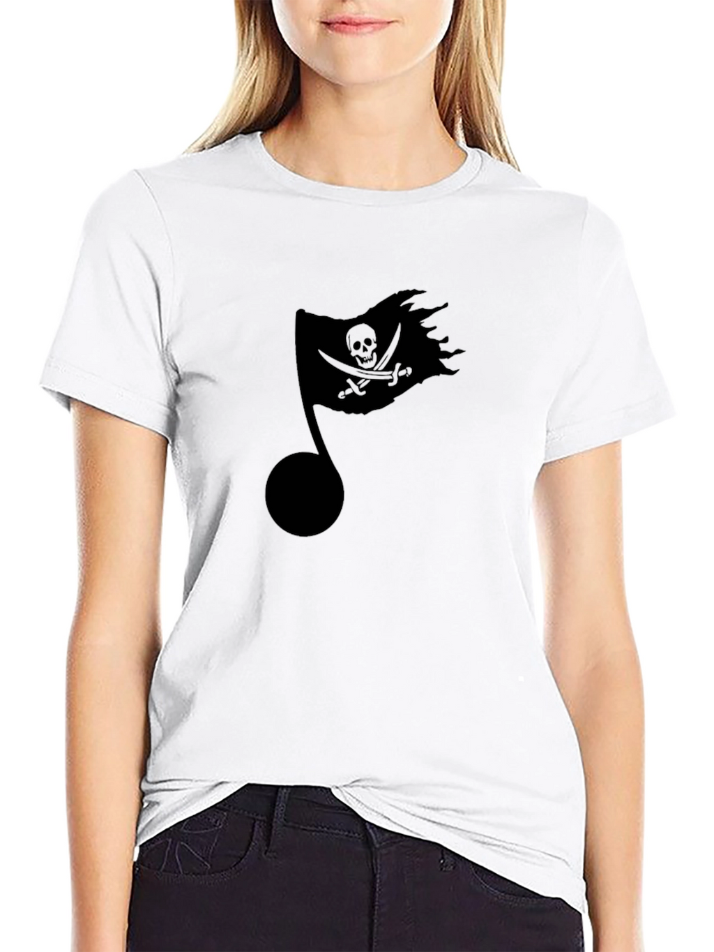 Pirate Flag Music Note Black T-Shirt