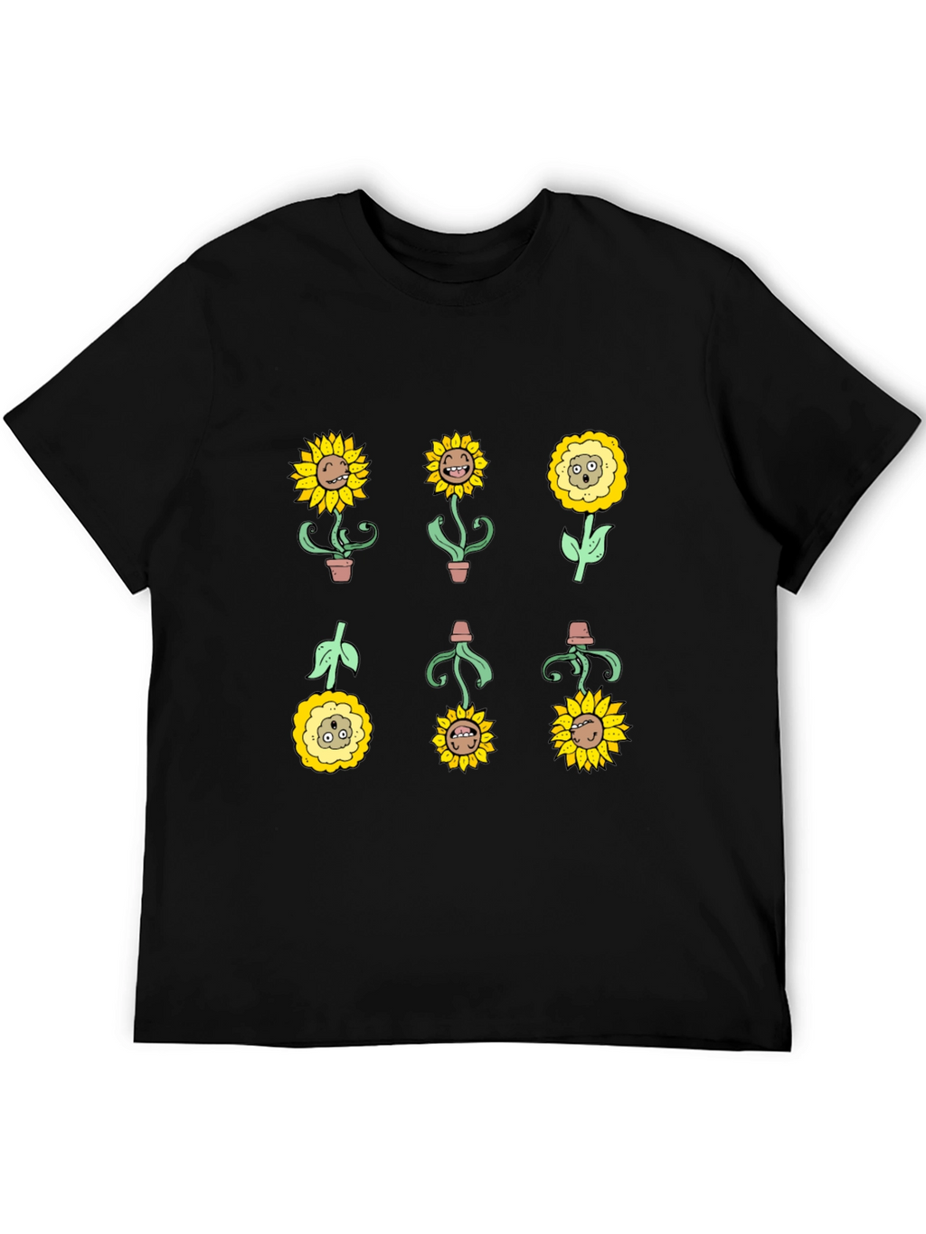 Sunflower Character Graphic Tee - Black Cotton Blend