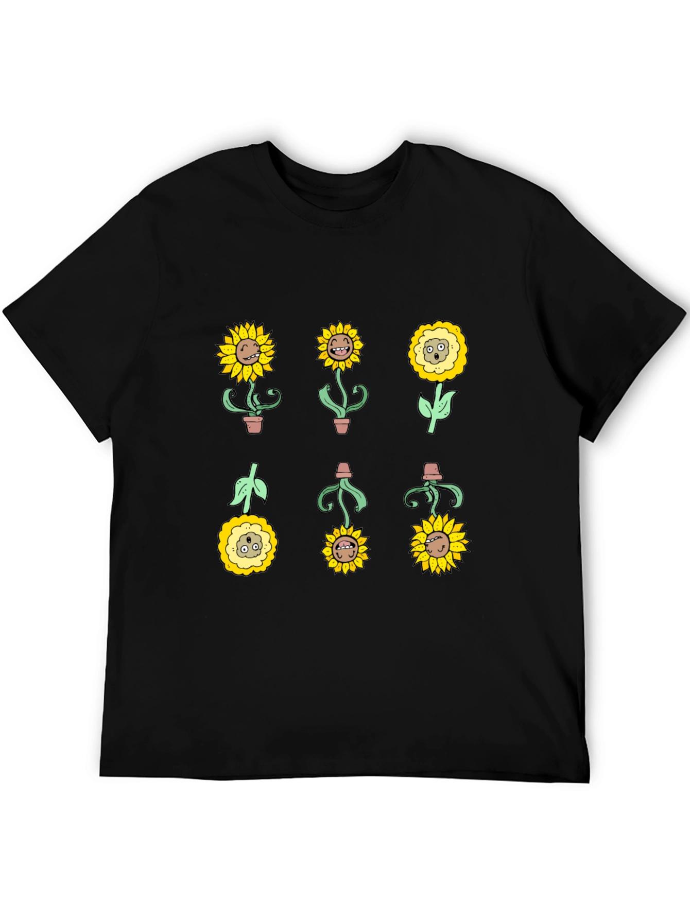Sunflower Character Graphic Tee - Black Cotton Blend