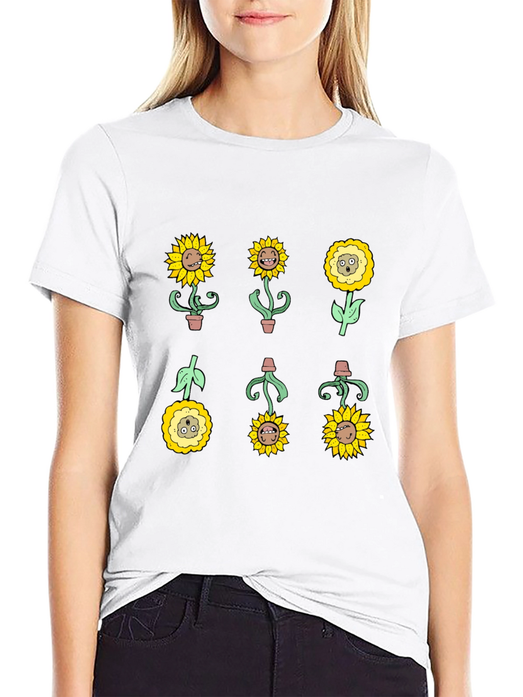Sunflower Character Graphic Tee - Black Cotton Blend