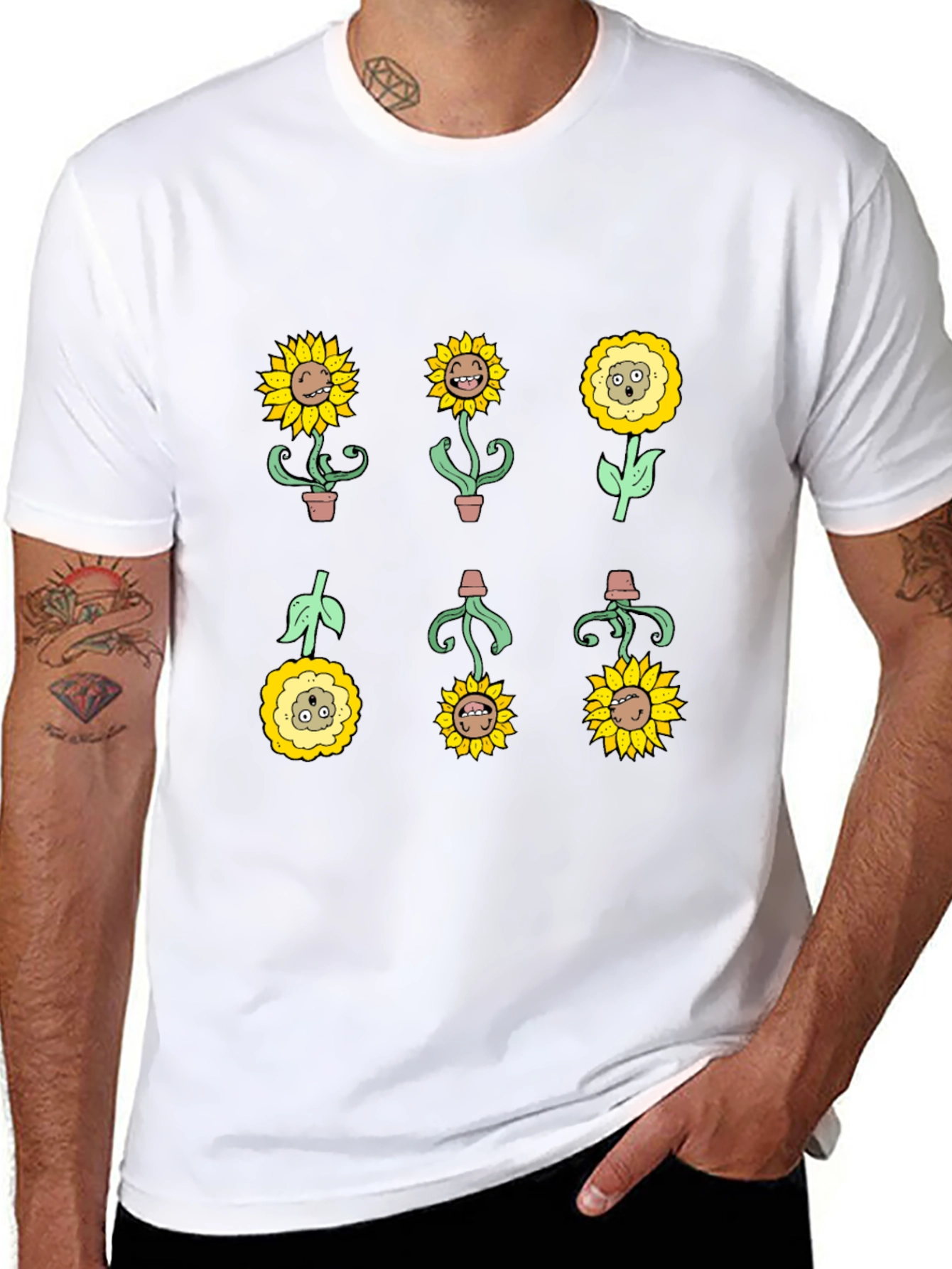 Sunflower Character Graphic Tee - Black Cotton Blend