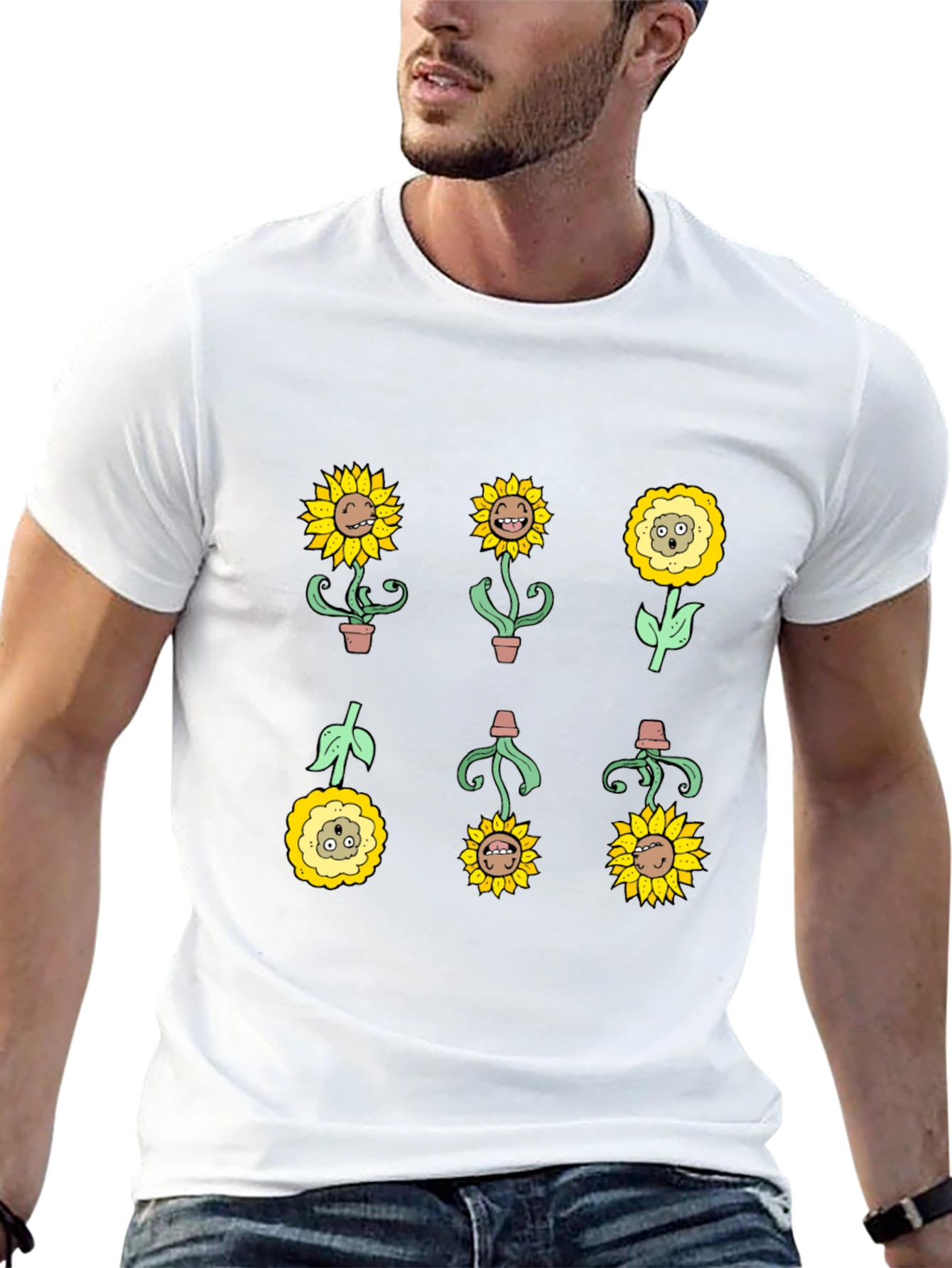Sunflower Character Graphic Tee - Black Cotton Blend